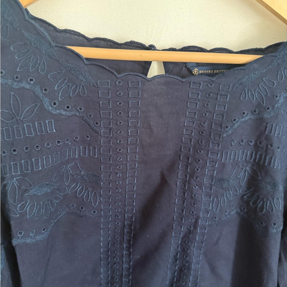 Brooks Brothers Navy Blue Embroidered Long Sleeve Top - Picture 12 of 14